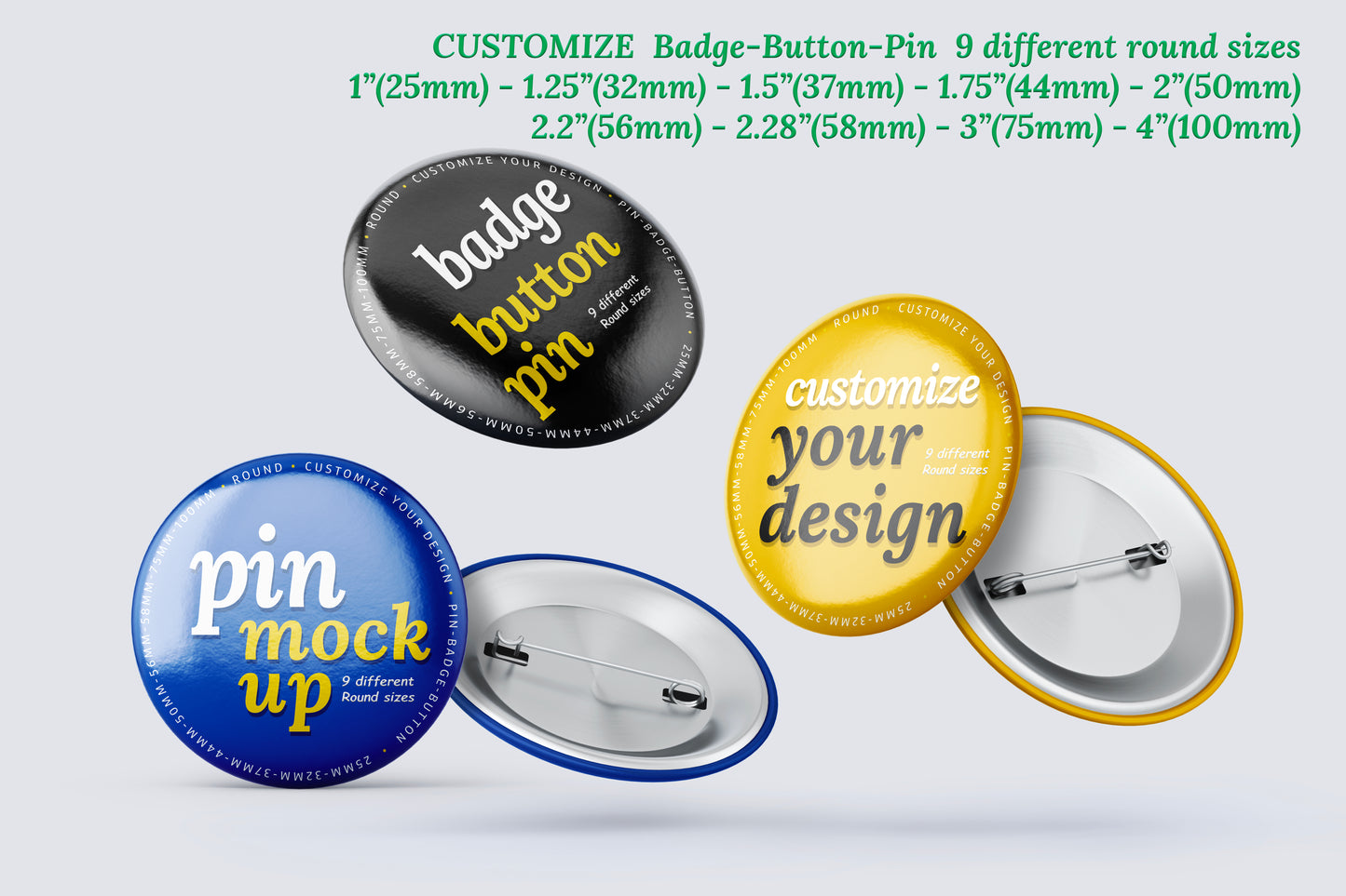 Custom Round Pinback Button Badge 1 inch, 1.25 inch, 1.5 inch, 1.75 inch, 2 inch, 2.2 inch, 2.28 inch, 3 inch, 4 inch (PLASTIC BACK)