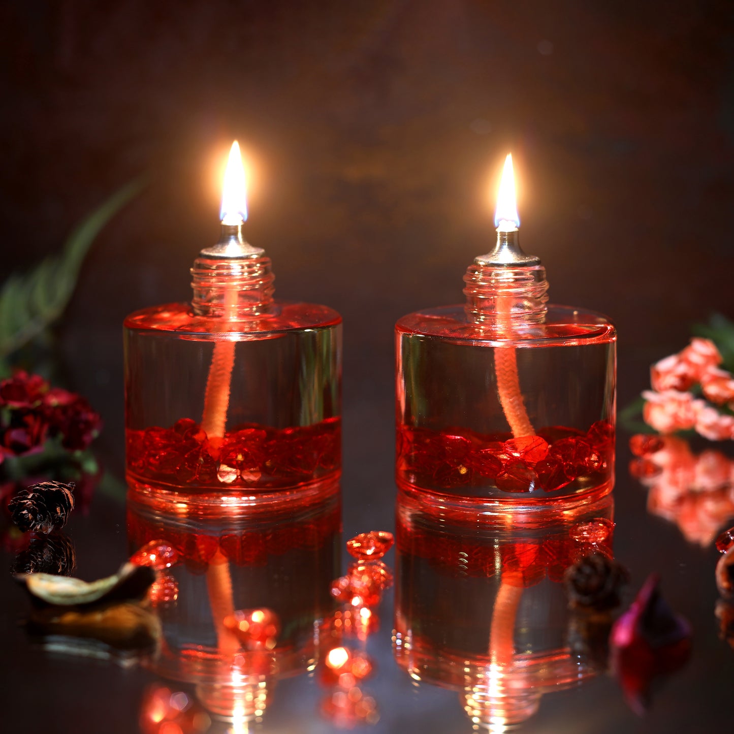 The Lux Bliss Valentine's Day Special Design Red Heart Cylinder Decorative Oil Lamp Candle Set of 2 x 120 ml (2 x 4.06 Ounce)