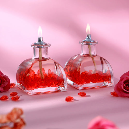 The Lux Bliss Valentine's Day Special Design Red Heart Decorative Oil Lamp Candle Set of 2 x 100 ml (2 x 3.38 Ounce)