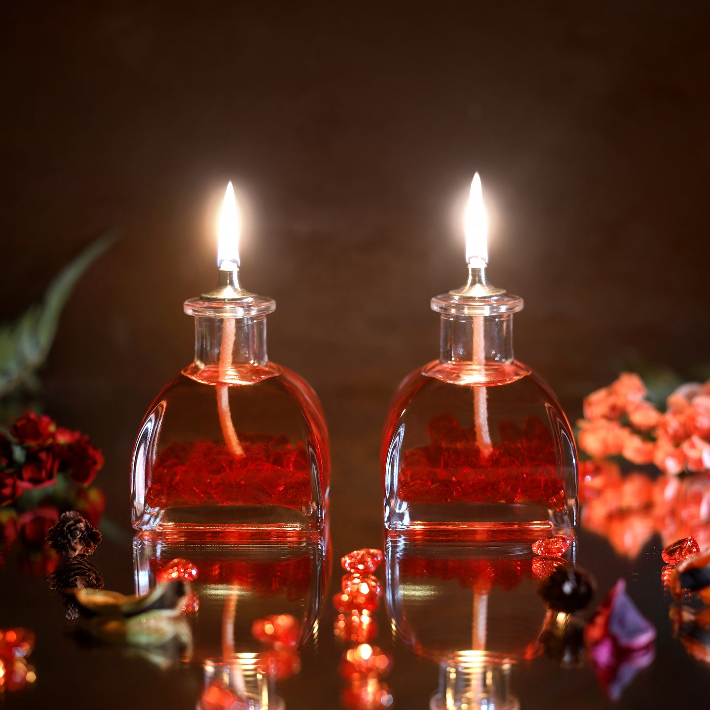 The Lux Bliss Valentine's Day Special Design Red Heart Decorative Oil Lamp Candle Set of 2 x 100 ml (2 x 3.38 Ounce)