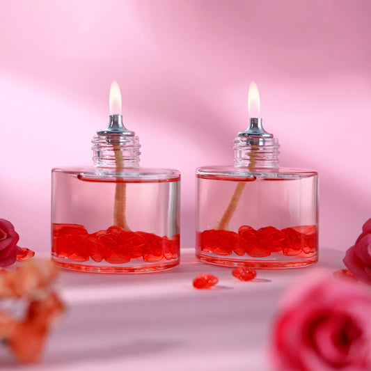 The Lux Bliss Valentine's Day Special Design Red Heart Cylinder Decorative Oil Lamp Candle Set of 2 x 120 ml (2 x 4.06 Ounce)