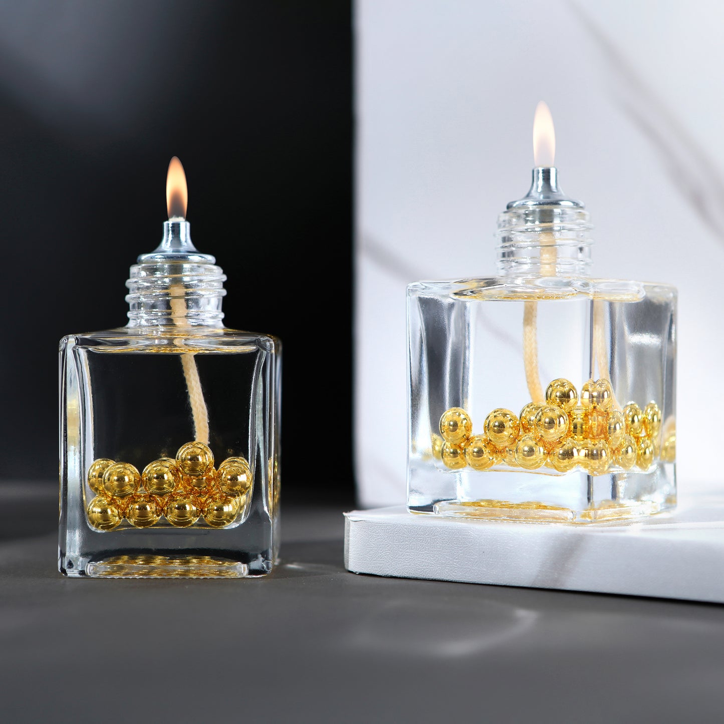 The Lux Bliss Pearl Square Decorative Oil Lamp Candle Set of 2 x 100 ml (2 x 3.38 Ounce)