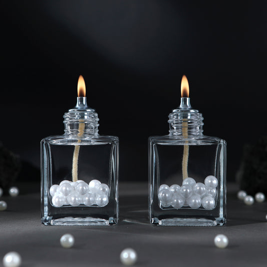 The Lux Bliss Pearl Square Decorative Oil Lamp Candle Set of 2 x 100 ml (2 x 3.38 Ounce)