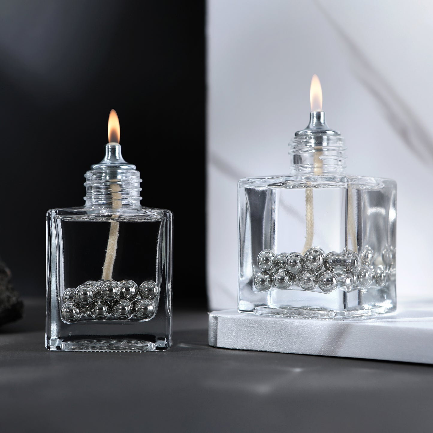 The Lux Bliss Pearl Square Decorative Oil Lamp Candle Set of 2 x 100 ml (2 x 3.38 Ounce)