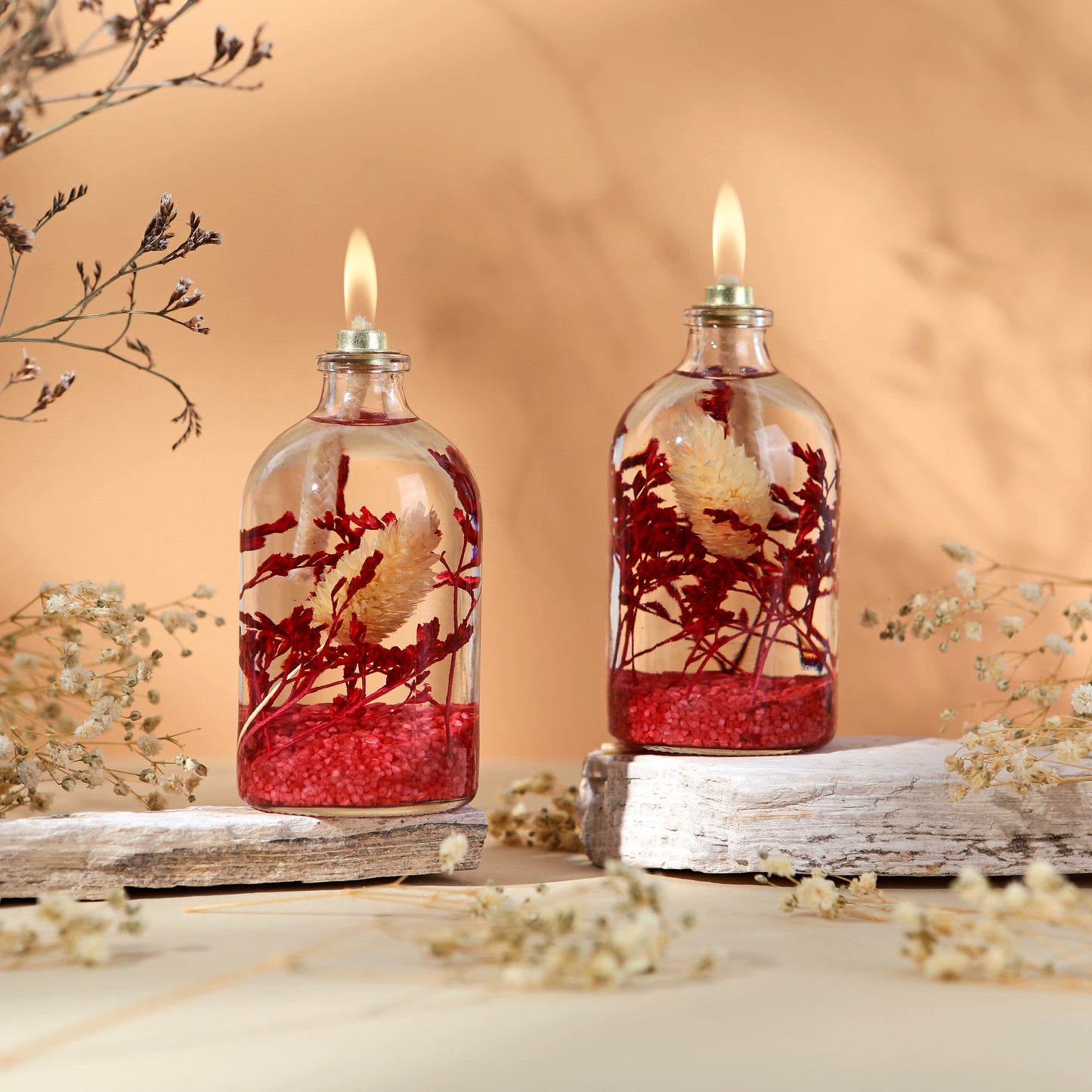 The Lux Bliss Red Decorative Oil Lamp Candle Set of 2 x 100 ml (2 x 3.38 Ounce)