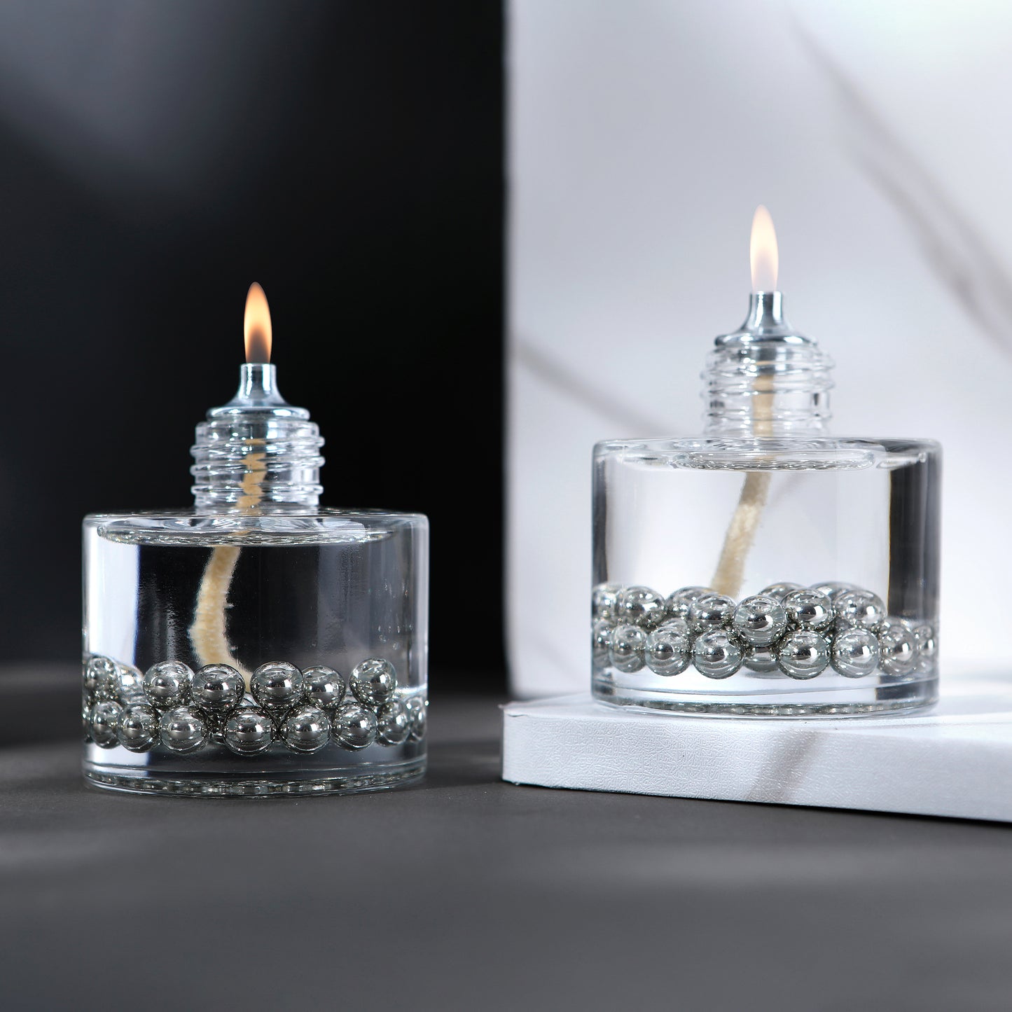 The Lux Bliss Pearl Cylinder Decorative Oil Lamp Candle Set of 2 x 120 ml (2 x 4.06 Ounce)