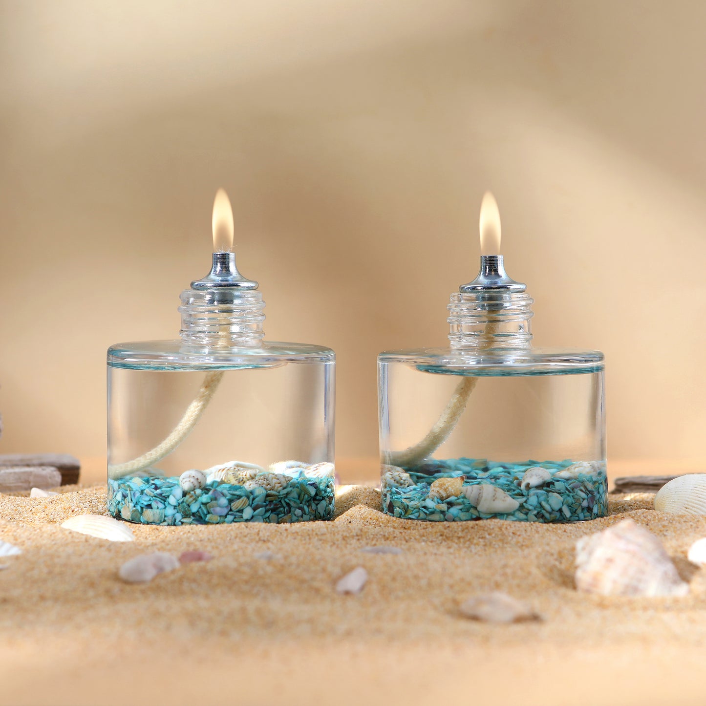 The Lux Bliss Ocean Cylinder Decorative Oil Lamp Candle Set of 2 x 120 ml (2 x 4.06 Ounce)